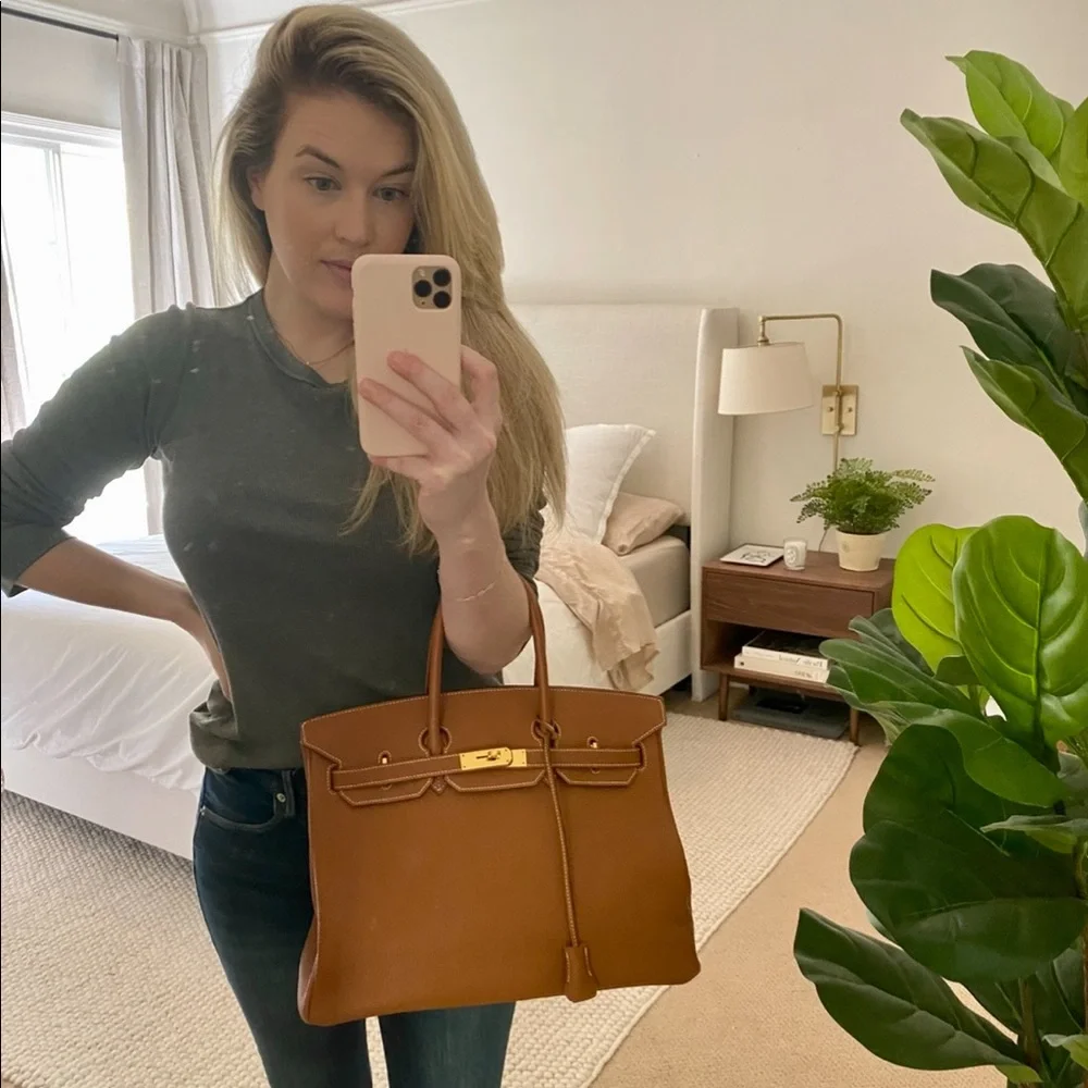 Hermes Birkin 35 Gold Togo Brown Leather Bag